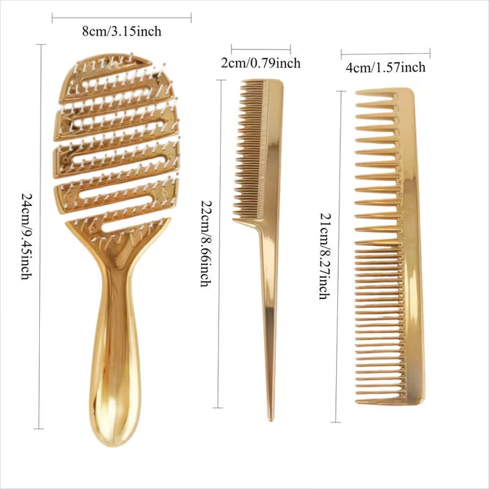 3-Piece Hair Comb Set - Hollow, Rat-Tail & Anti-Static
