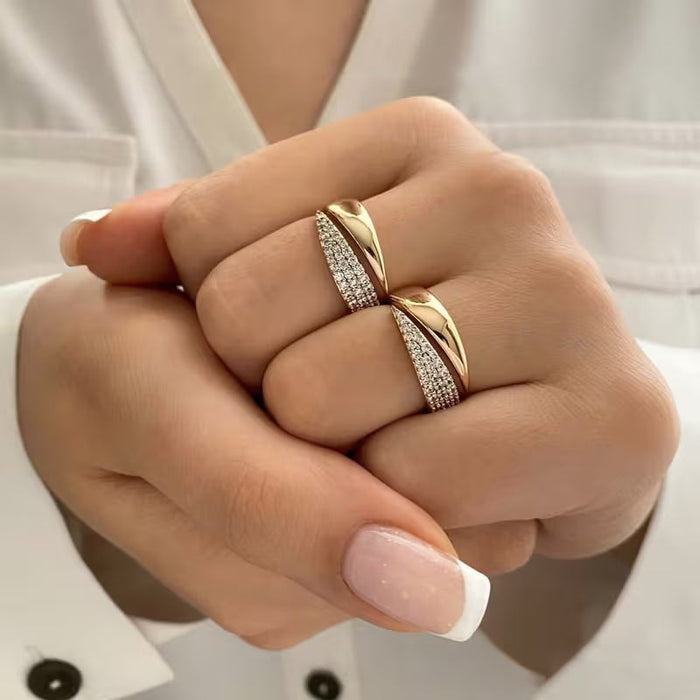 Elegant Adjustable Gold-Plated Ring Set – Cubic Zirconia (2 Pieces)