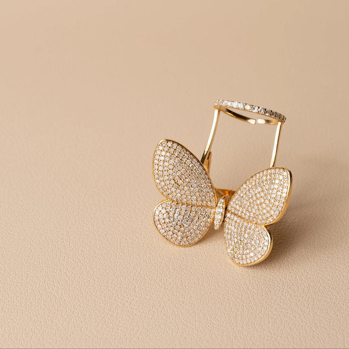 Gold-Tone Fluttering Butterfly Ring